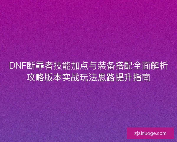 DNF断罪者技能加点与装备搭配全面解析攻略版本实战玩法思路提升指南