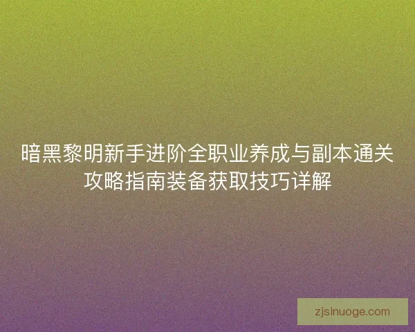 暗黑黎明新手进阶全职业养成与副本通关攻略指南装备获取技巧详解